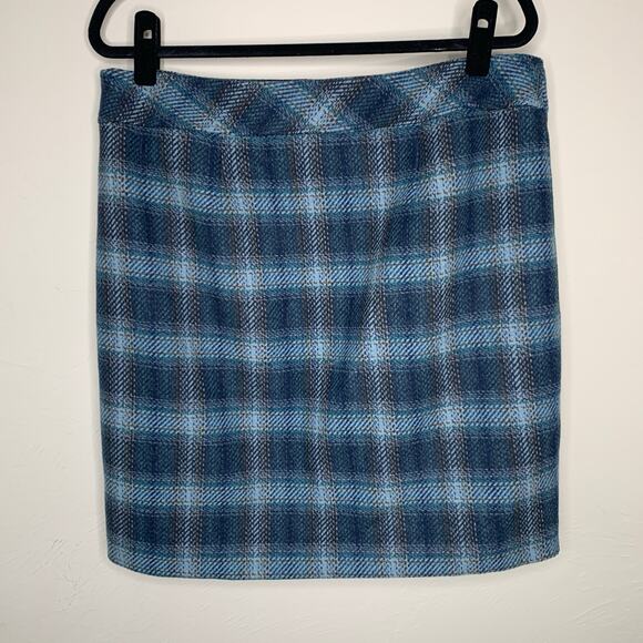 Talbots Blue Brown Plaid Wool Skirt Sz 12 - Picture 2 of 6